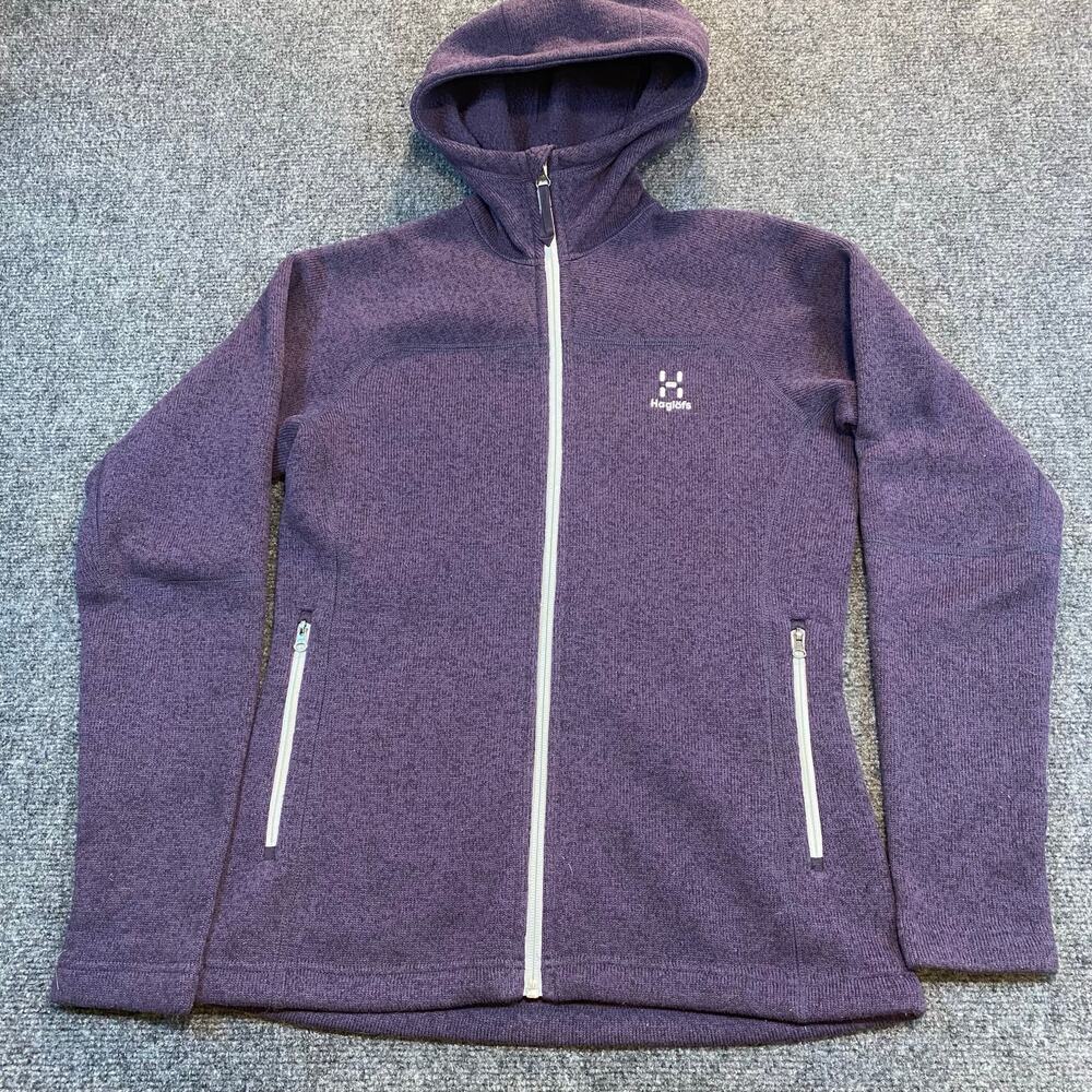 Haglofs Womens Small Purple Fleece Knit Swook Hood Full Zip Sweater Jacket Coat
